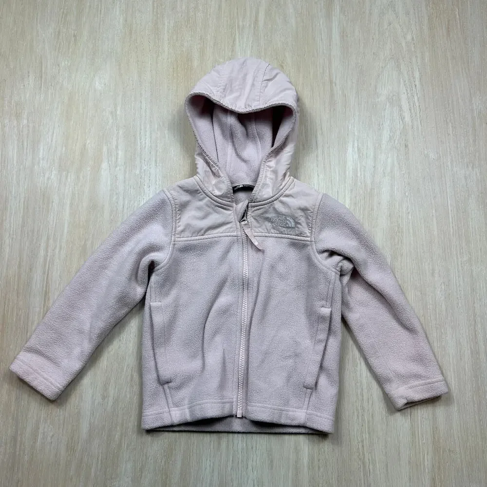 The North Face Girls Pink Hooded Fleece Full Zip Outdoor Hiking Cozy Jacket 4T
